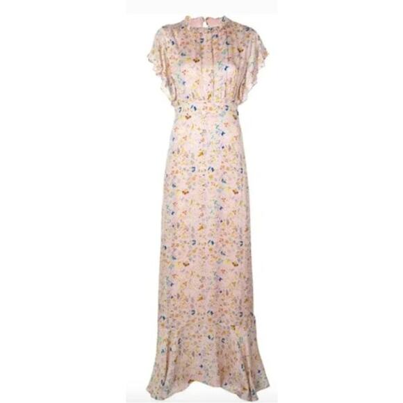 Cynthia Rowley Talia Dress Flutter Sleeve Maxi 12 DAMAGED - Picture 4 of 11